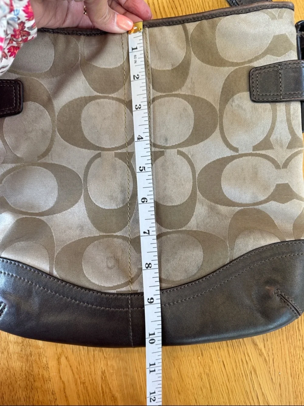 Coach Signature Crossbody Sateen w/Brown Leather Trim & Gold Chain Accent *READ*